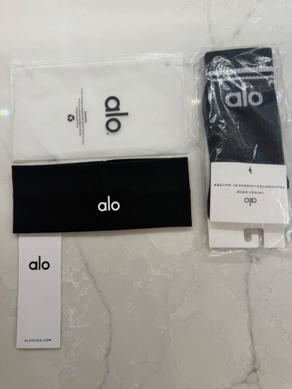 Alo Black headband AND One Pair of Black crew socks